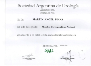 Titulo de Miembro Correspondiente Nacional de la Urología Argentina Titulo de Miembro Correspondiente Nacional de la Urología Argentina